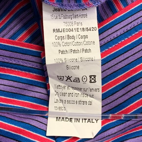 LANVIN Size M Red Blue Purple Stripe Cotton Crew Neck T-shirt - Picture 7 of 7